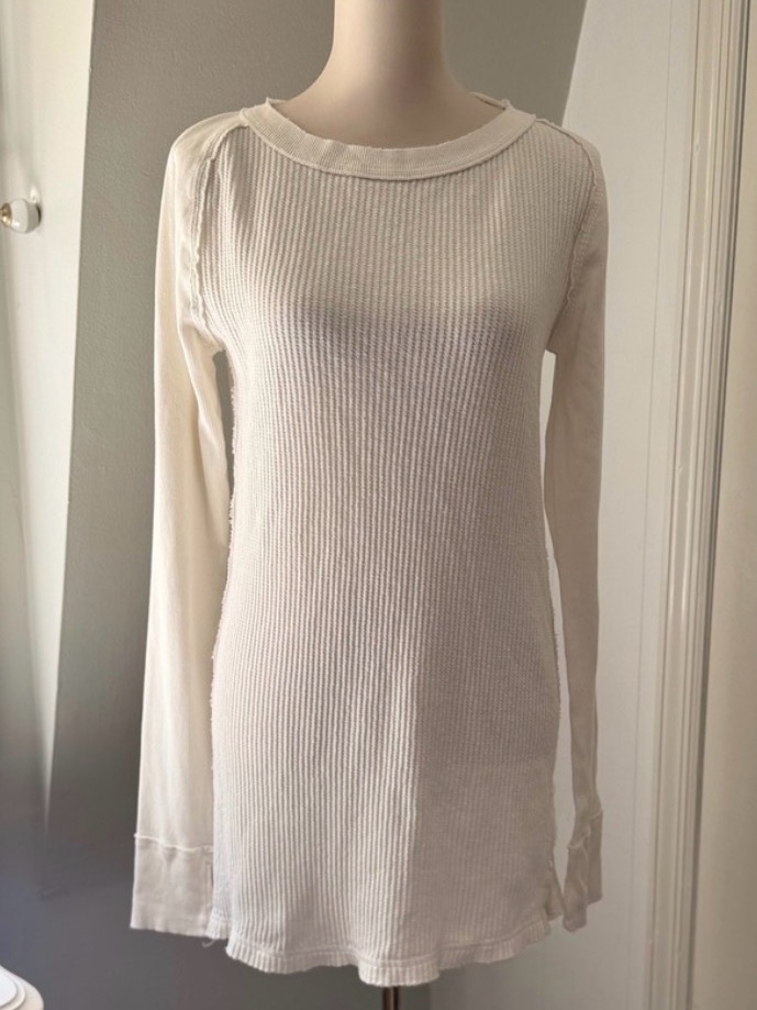 We The Free Cream Waffle Knit Raw Edge Long Sleeve Top | Size Large
